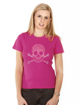 Skull & Crossbones GlamourGlitz Women's T-Shirt - Exclusive GlamourGlitz ''<b>Mommy & Me</b>'' Women's T-Shirt. <br /><br /> Embellished with a Skull & Crossbones design and crafted with Pink and Silver Rhinestuds that catch a sparkle in the light. Whether you wear this to match up with your pet or just on it's own, you can be sure you are wearing...