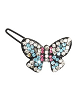 Butterfly Swarovski Hair Clip / Dog Barrette - Our Butterfly hair clip is one of the more pretty designs, works well with two butterfly's on each side of the head, It is incrusted with pink, blue and clear Swarovski crystals, a total of 60 crystals in all. Measures approx. 1.25'' - 3cm wide.