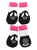 T-Bar Shoe Pet Socks - These fun and functional doggie socks protect your dogs paws from mud, snow, ice, hot pavement, hot sand and other extreme weather. Made from 95% cotton & 5% spandex making them comfortable and secure. Each sock features a paw shaped anti-slip silica pad & help keep your house sanitary. (set of 4).