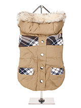 Bremar Tartan Trimmed Parka  - This two toned Parka coat is cosy and stylish and bang on trend. It has a faux fur trimmed hood and is fleece lined to keep your dog snug and warm. It fastens along the underside with four poppers making it easy to both dress and undress your dog. It is finished on top with two matching tartan pocke...