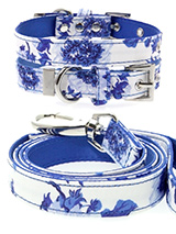 Blue Floral Bouquet Fabric Collar & Lead Set - Our Floral Bouquet pattern collar and lead set is a rich contemporary style and the floral pattern is right on trend. It is lightweight and incredibly strong. The collar has been finished with chrome detailing including the eyelets and tip of the collar. A matching harness and bandana are available...