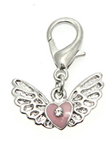 Angel Wings / Heart Dog Collar Charm - An angel's wings symbolises protection and the heart is the universal symbol of love showing how much you love and cherish your pup. This charm is beautifully finished with a pink enamel heart flanked with silver plated wings. Attaches to any collar's D-ring with a lobster clip. Measures approx. 3.4...