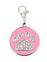 Pink Enamel / Diamante Paw Dog Collar Charm - If you are looking for bling then look no further. Our Pink Enamel / Diamante Paw Dog Collar Charm is encrusted with diamantes set against a beautiful pink enamel background. It attaches to any collar's D-ring with a lobster clip. The perfect accessory to add bling to your dog's collar.