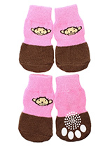Cheeky Monkey Pet Socks - These fun and functional doggie socks protect your dogs paws from mud, snow, ice, hot pavement, hot sand and other extreme weather. Made from 95% cotton & 5% spandex making them comfortable and secure. Each sock features a paw shaped anti-slip silica pad & help keep your house sanitary. (set of 4).