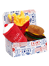 Hamburger Meal Deal Box (3 Toy Combo) - Get your dog a meal deal bargain with our Burger, fries, and milkshake combo! What could be better than a juicy burger with fries all washed down with cool milkshake. For maximum fun pretend it’s for you and savour it before handing it over, it will make even more desirable. The harder your pup bite...
