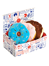 Box of Donuts 3 x Plush & Squeaky Dog Toys - Get your dog a Donut Deal Box with our tasty pastry combo! What could be better than three delicious donuts. For maximum fun pretend it is for you and savour it before handing it over, it will make it even more desirable. The harder your Dog bites the more it squeaks, and the more fun is had by all....
