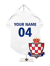 Croatia Football Dog T-Shirt (Personalised) - Celebrate Croatia with this personalised dog t-shirt, featuring a 
distinctive Croatia badge. You can add your dog's name and team number 
to make it uniquely theirs. The t-shirt is made from comfortable, 
breathable fabric, ensuring your dog stays cool and happy. Its machine 
washable for hass...