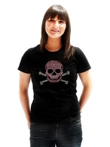 Skull & Crossbones GlamourGlitz Women's T-Shirt - Exclusive GlamourGlitz ''<b>Mommy & Me</b>'' Women's T-Shirt. <br /><br /> Embellished with a Skull & Crossbones design and crafted with Pink and Silver Rhinestuds that catch a sparkle in the light. Whether you wear this to match up with your pet or just on it's own, you can be sure you are wearing...