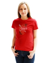 Love Heart GlamourGlitz Women's T-Shirt - Exclusive GlamourGlitz ''Mommy and Me'' Women's T-Shirt. <br /><br /> With a symbolic heart tattoo design representing love and courage. Crafted from Red, Green, Silver and Gold Rhinestuds that catch a sparkle in the light. Whether you wear this to match up with your pet or just on it's own, you can...