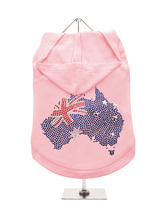GlamourGlitz Australia Flag Dog Hoodie - Exclusive GlamourGlitz 100% Cotton Hoodie. A full Australian Flag design crafted with Red, Silver & Blue Rhinestuds that catch a sparkle in the light. Wear on it's own or match with a GlamourGlitz ''<b>Mommy & Me</b>'' Women's T-Shirt to complete the look.