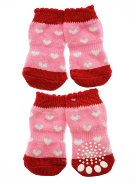 Pink / Red ''Glitter Hearts'' Pet Socks