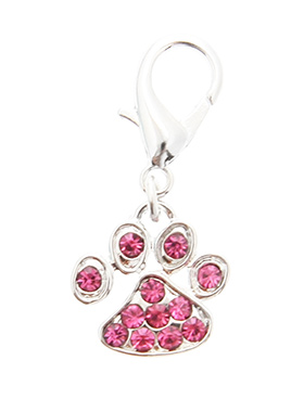 Swarovski Little Paw Dog Collar Charm (Pink Crystals)