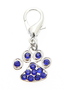 Swarovski Little Paw Dog Collar Charm (Blue Crystals)