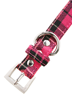 Fuschia Pink Tartan Fabric Collar & Lead Set