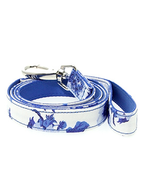 Blue Floral Bouquet Fabric Collar & Lead Set