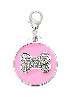 Pink Enamel / Diamante Bone Dog Collar Charm