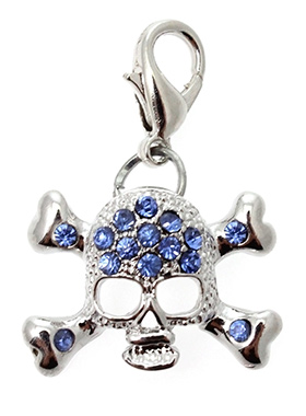 Blue Diamante Skull Dog Collar Charm