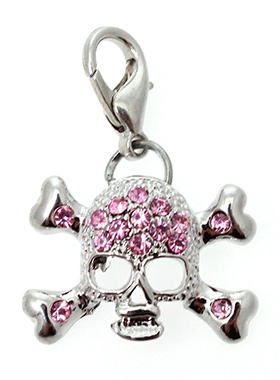 Pink Diamante Skull Dog Collar Charm