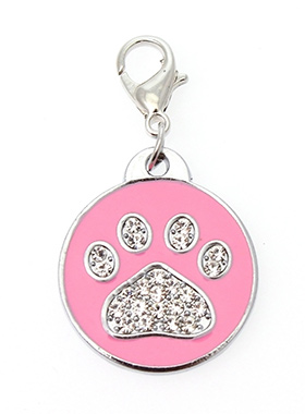 Pink Enamel / Diamante Paw Dog Collar Charm