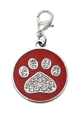 Red Enamel / Diamante Paw Dog Collar Charm