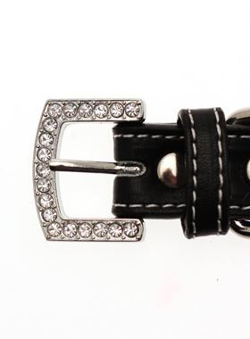 Black Leather Diamante Collar & Diamante Bone Charm