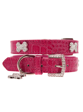 Bruiser's Legally Blonde Pink Leather Diamante Collar & Diamante Bone Charm