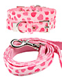 Pink Hearts Fabric Collar & Lead Set