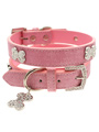 Pink Leather Diamante Collar & Diamante Bone Charm