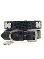 Blue Crocodile Leather Diamante Collar & Diamante Bone Charm