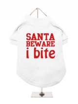 ''Christmas: Santa Beware I Bite'' Dog T-Shirt